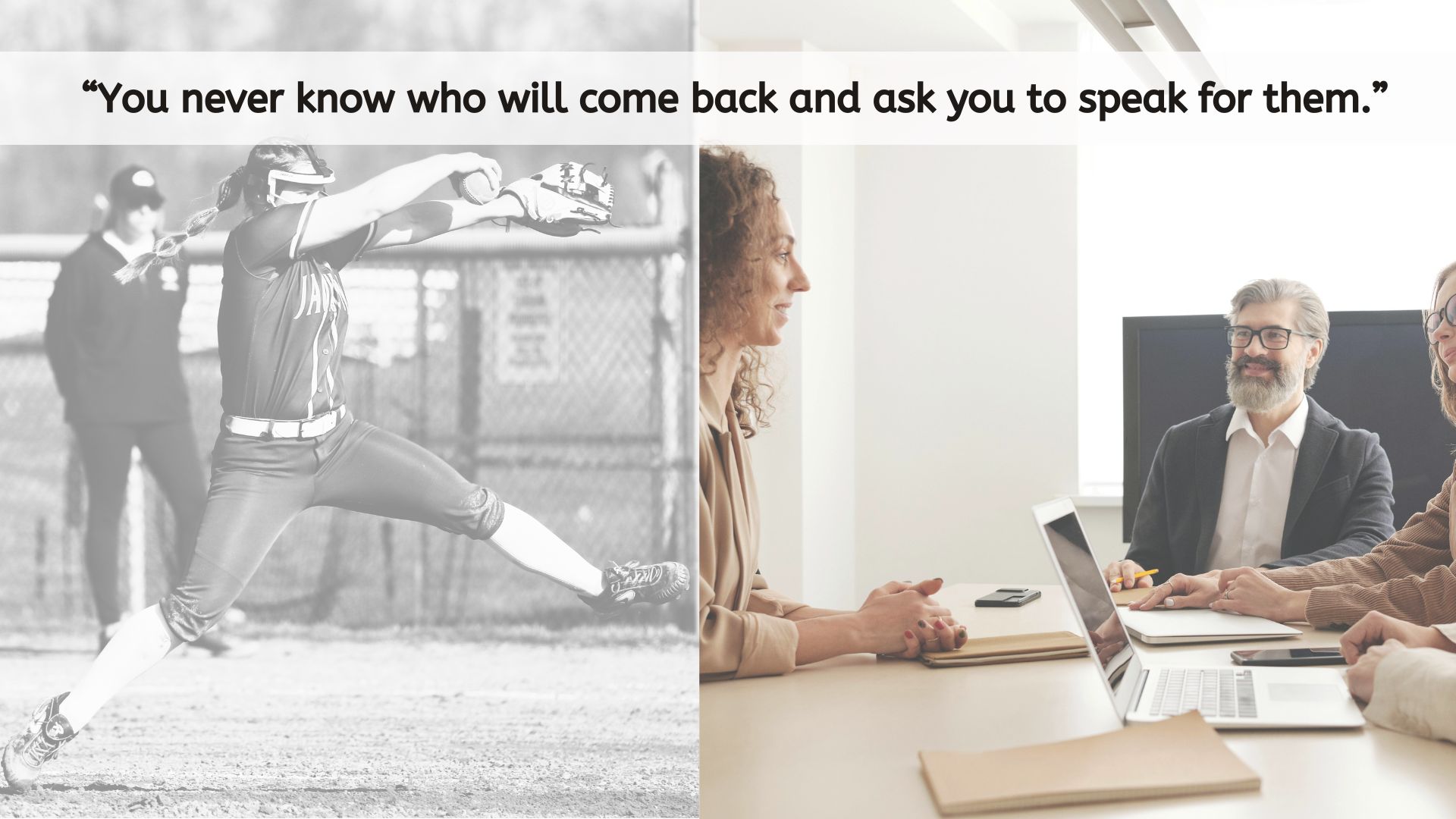 Softball player and years later, applying for a job.