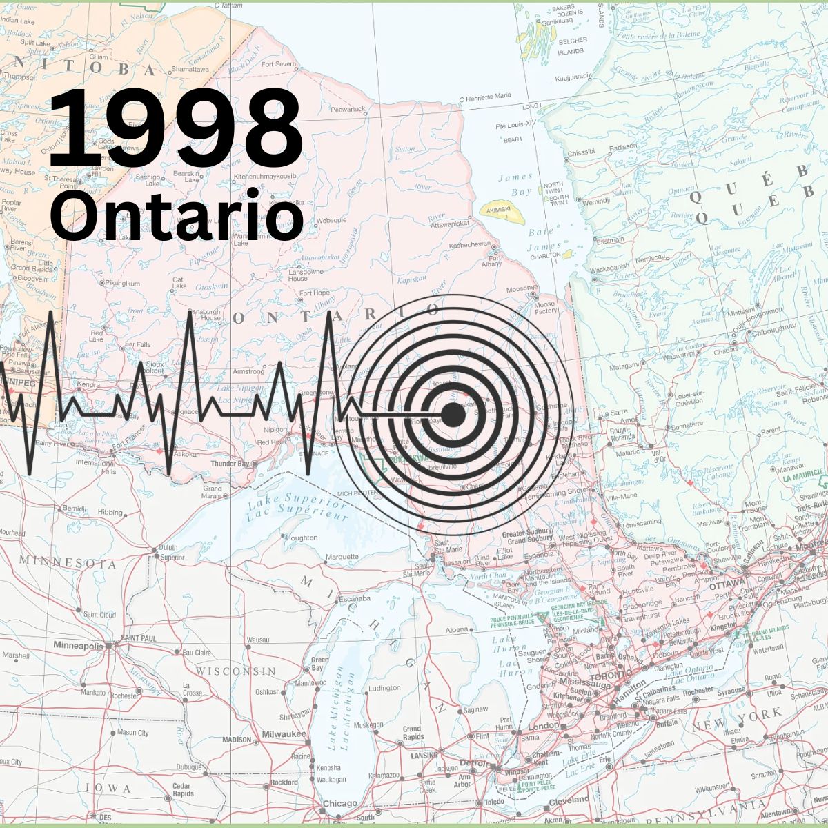 Map of Ontario with seismic activity